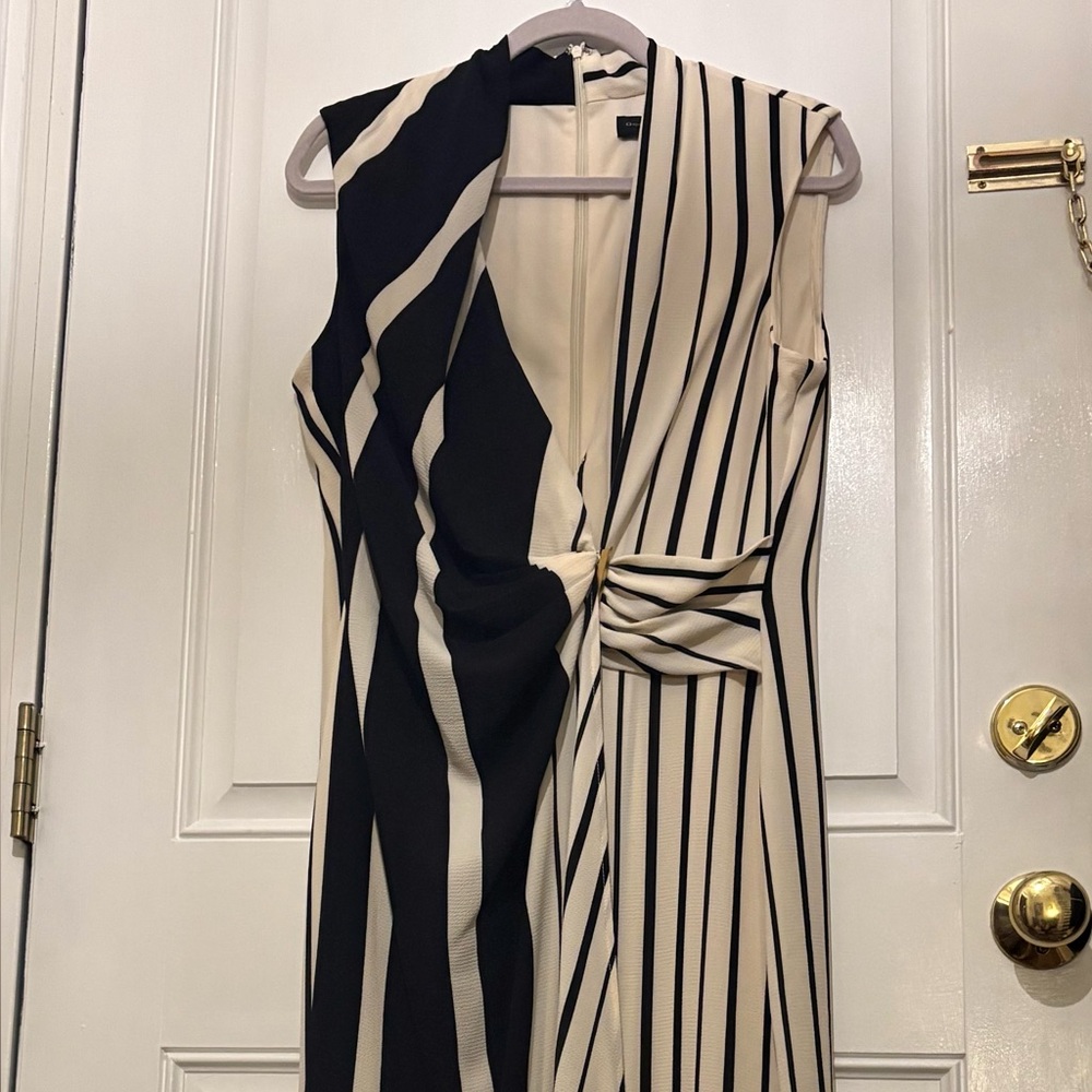 Elegant Black and Cream Striped Dress